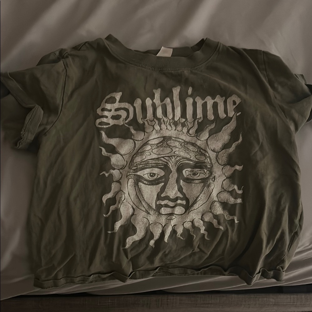 Divided Olive Green Sublime Graphic Crop Top